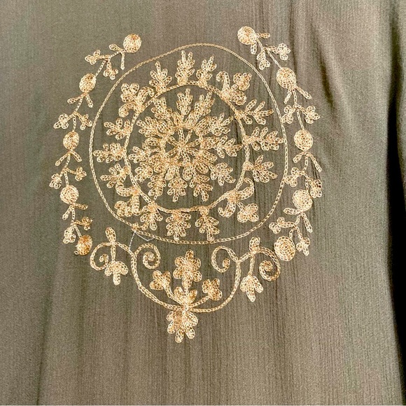 LUCKY and COCO Summer Cover Up Tunic Mini Dress Olive Green Gold Womens Large - Picture 12 of 16